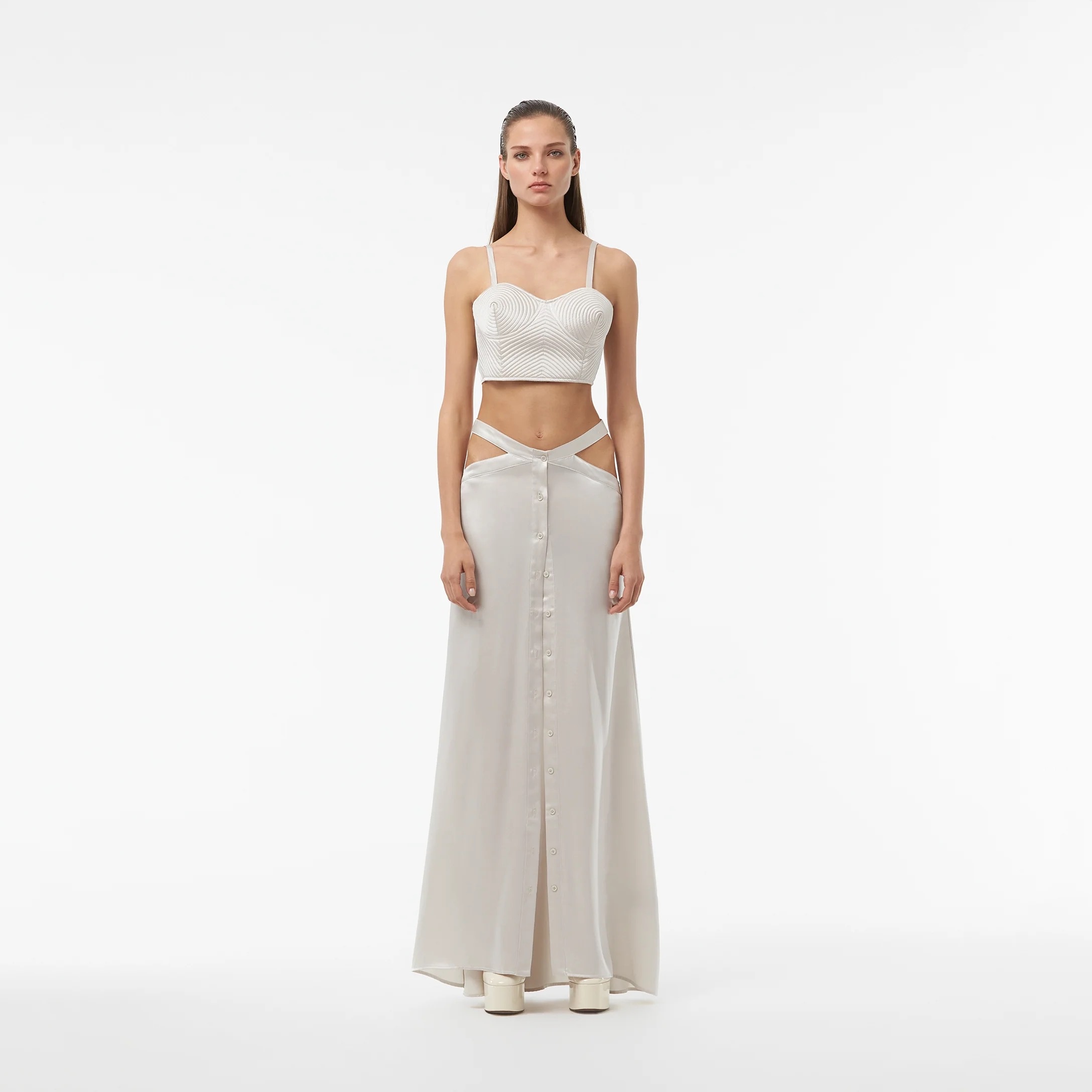 SILK CORSAGE TOP IN MOONBEAM
