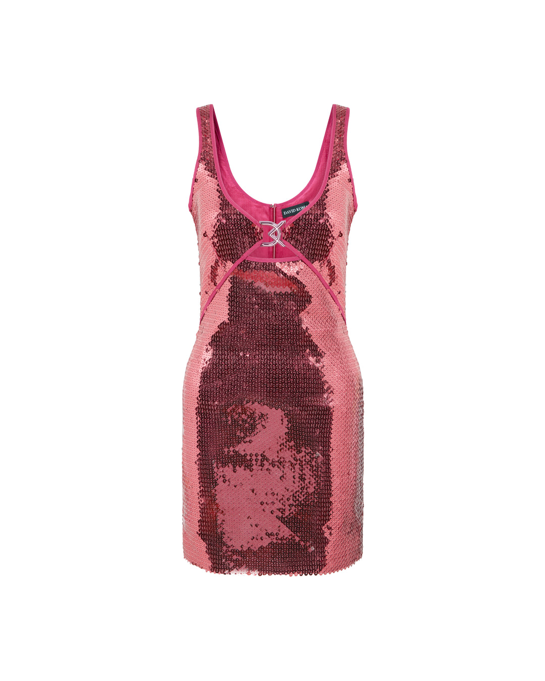 DK LOGO BUCKLE SEQUIN MINI DRESS IN PINK