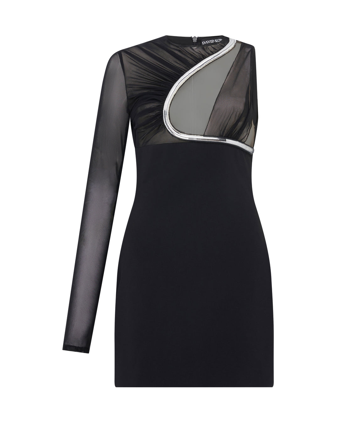 METALLIC TUBE TRIM ASYMMETRIC MINI DRESS