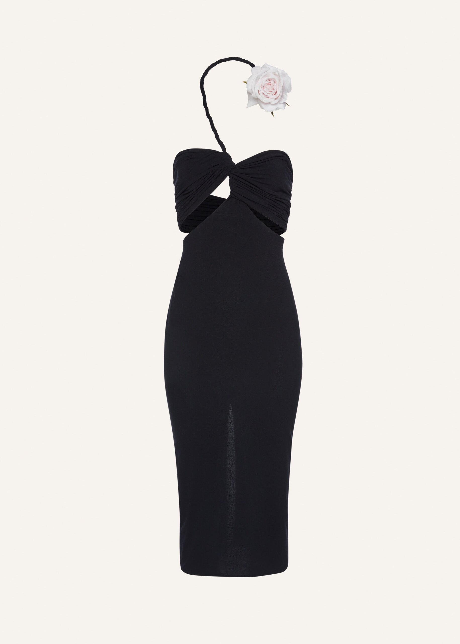 CUTOUT WIRED NECKLINE MIDI DRESS