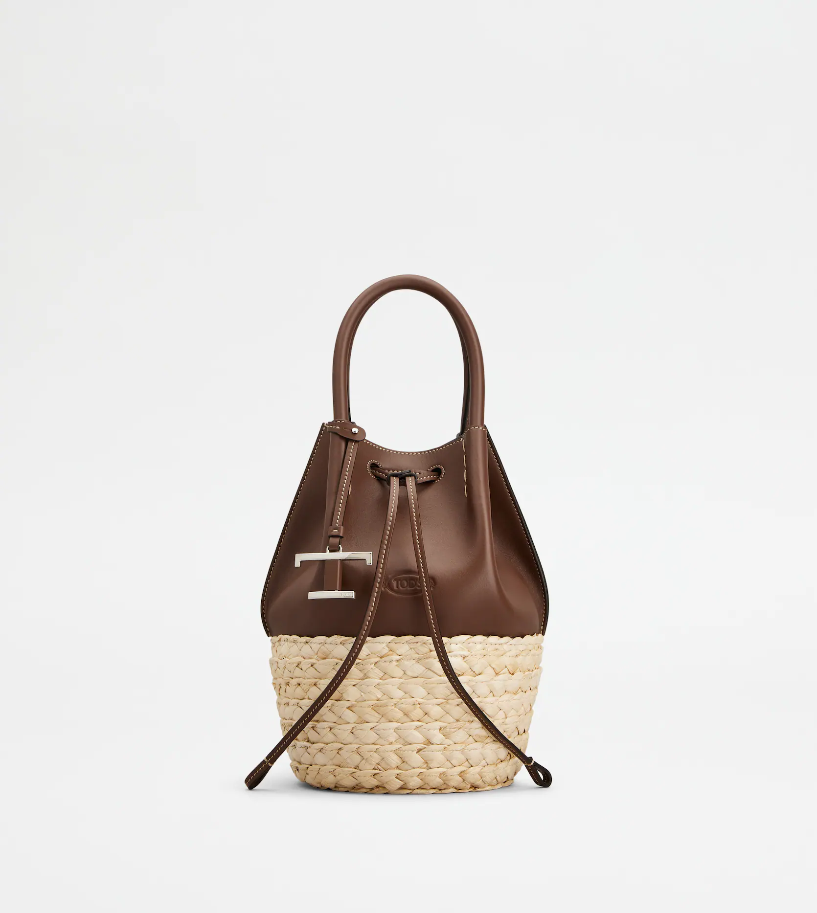STRAW AND NAPPA BUCKET MINI BAG