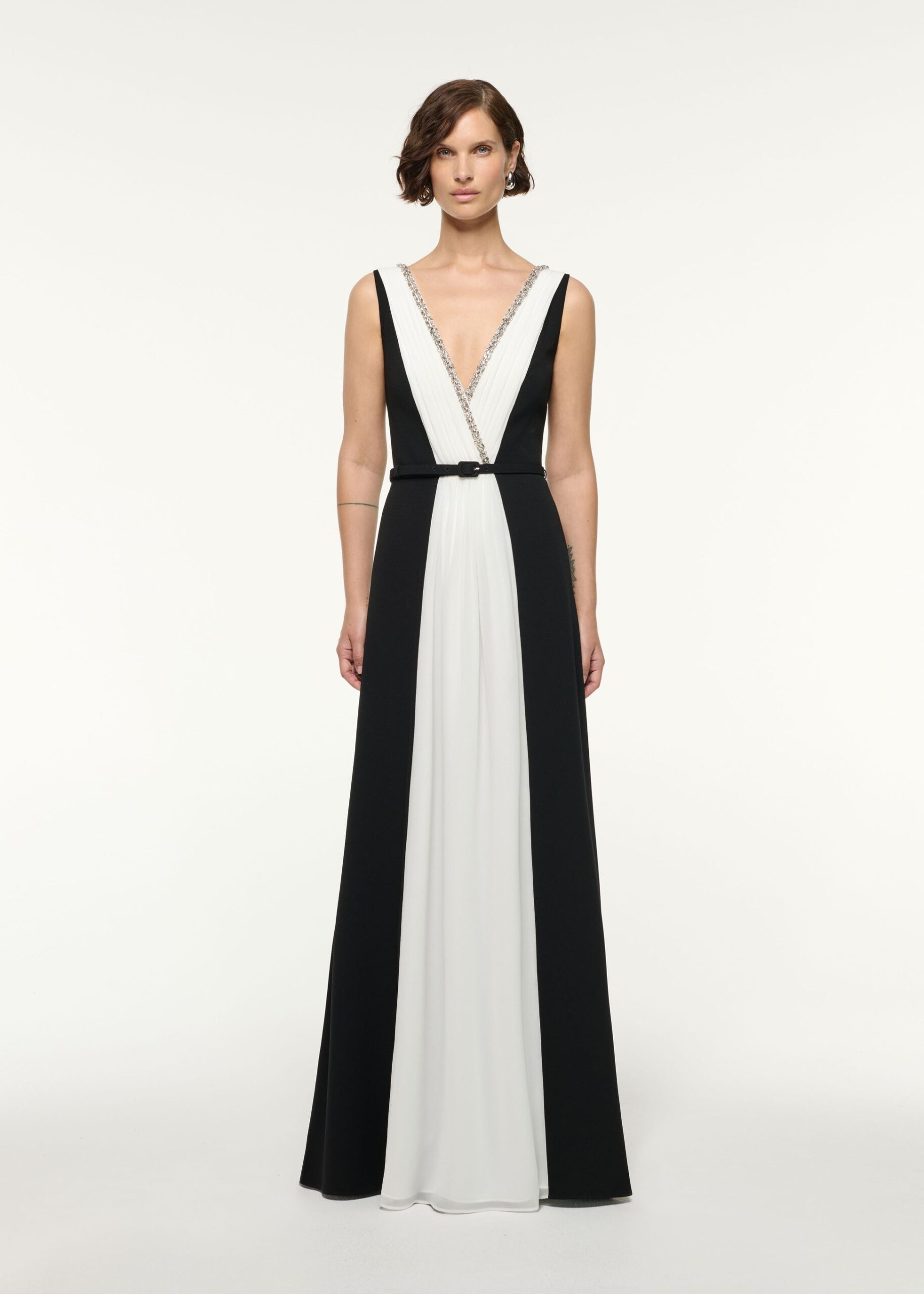 CRYSTAL NECKLINE MONOCHROME GOWN