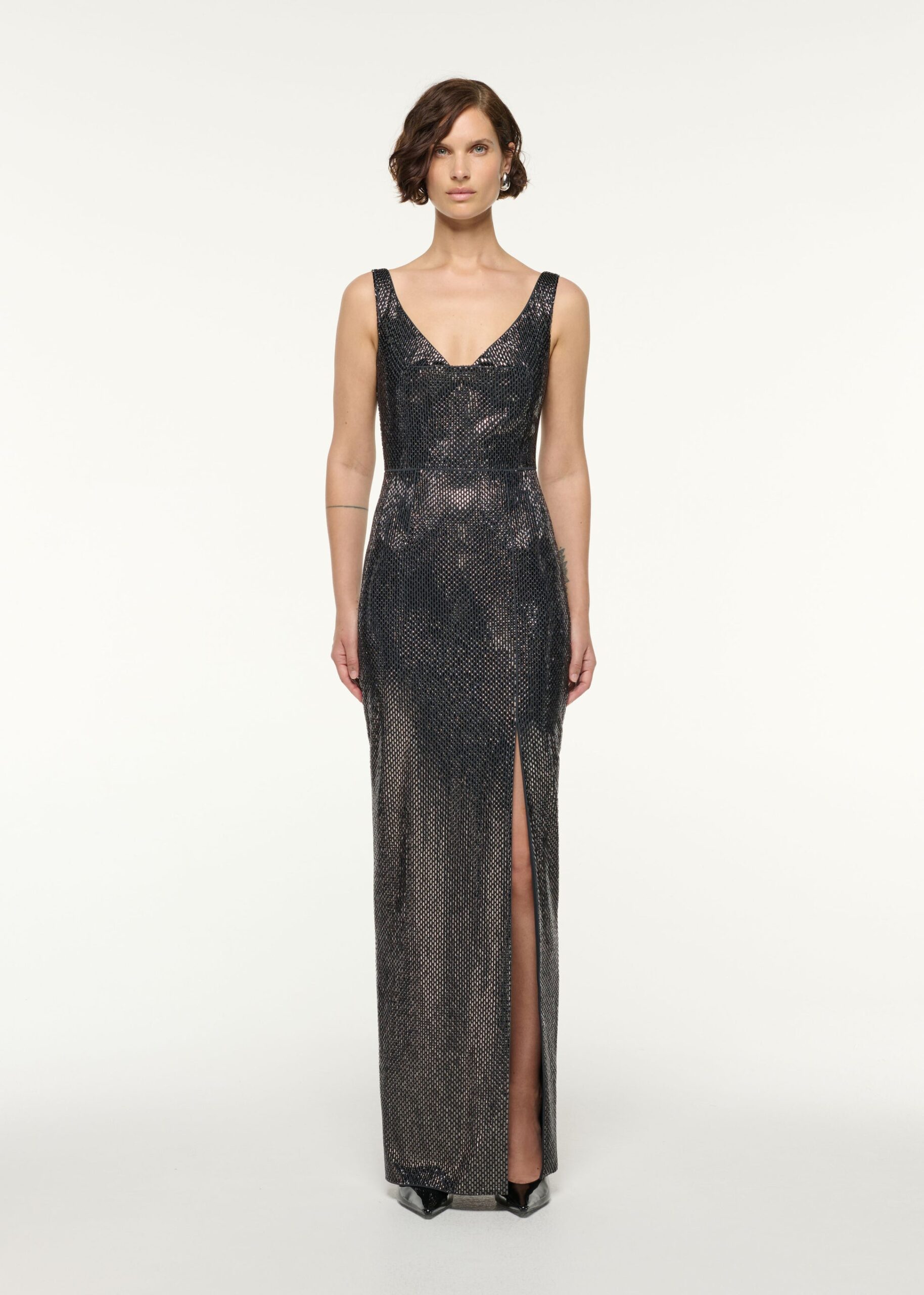 DRAPED NECKLINE DIAMANTE GOWN