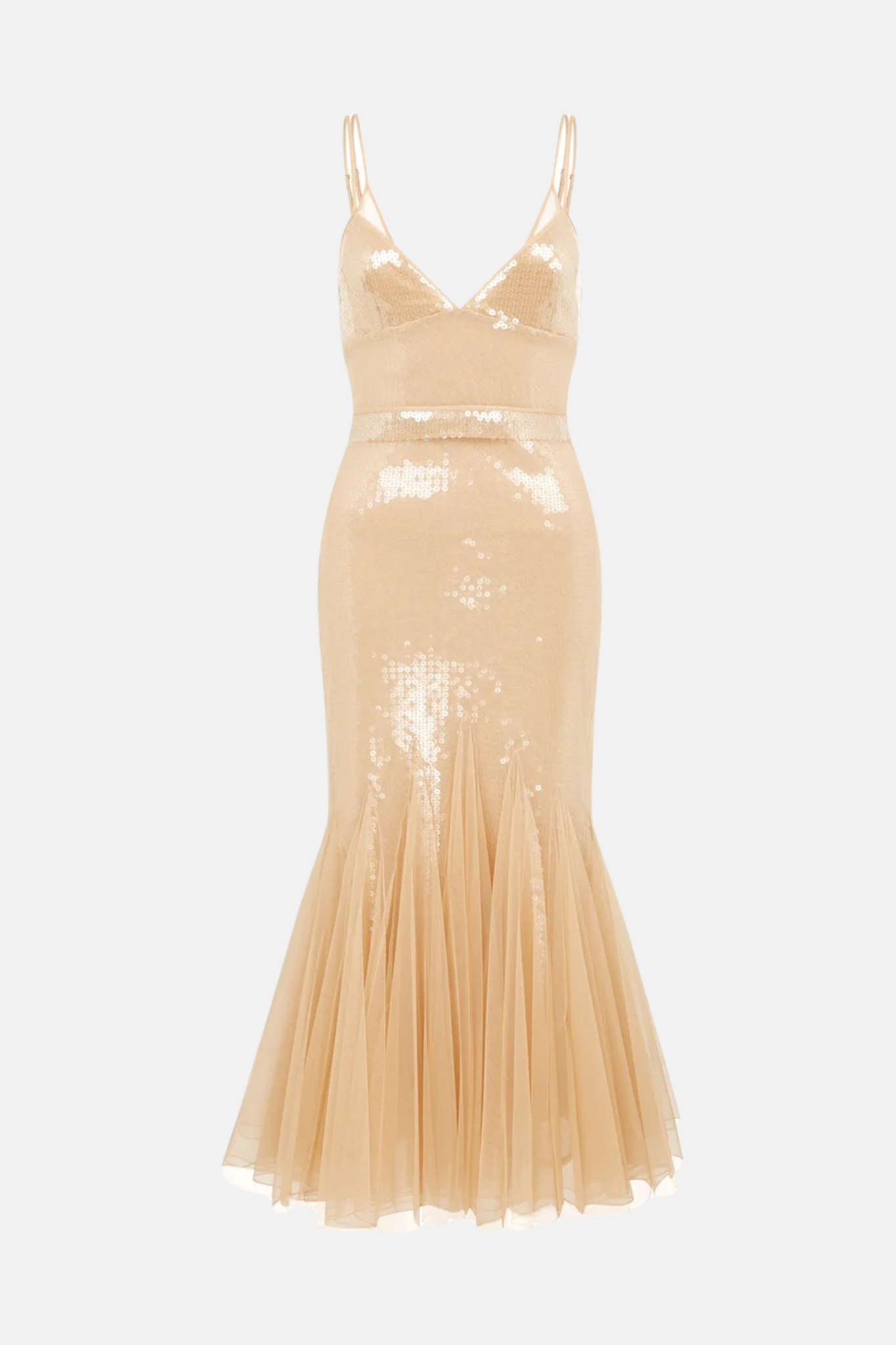 SEQUIN AND TULLE CAMI MIDI DRESS