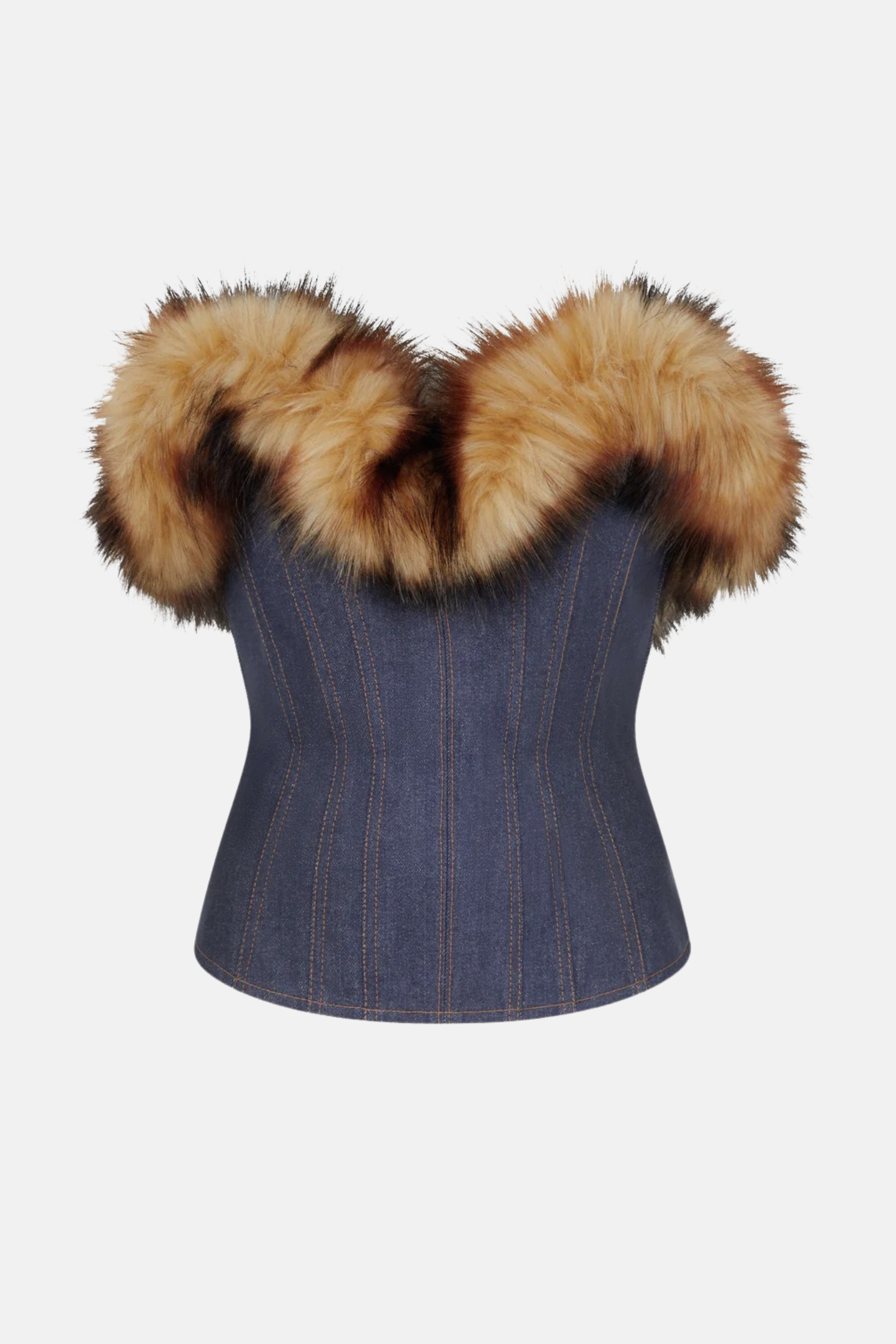 DETACHABLE FAUX-FUR TRIM CORSET TOP