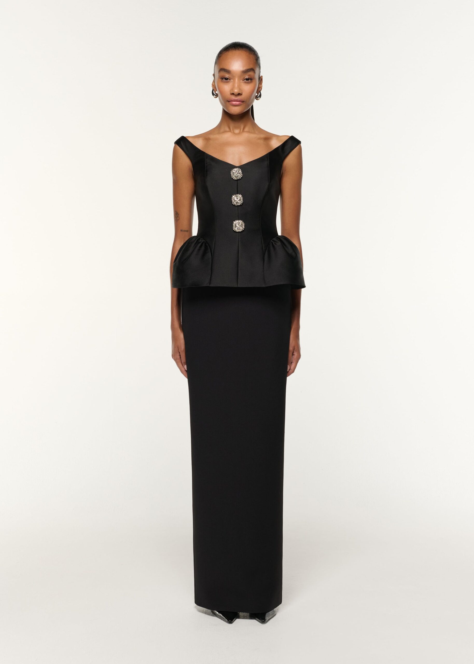 TAFFETA PEPLUM GOWN
