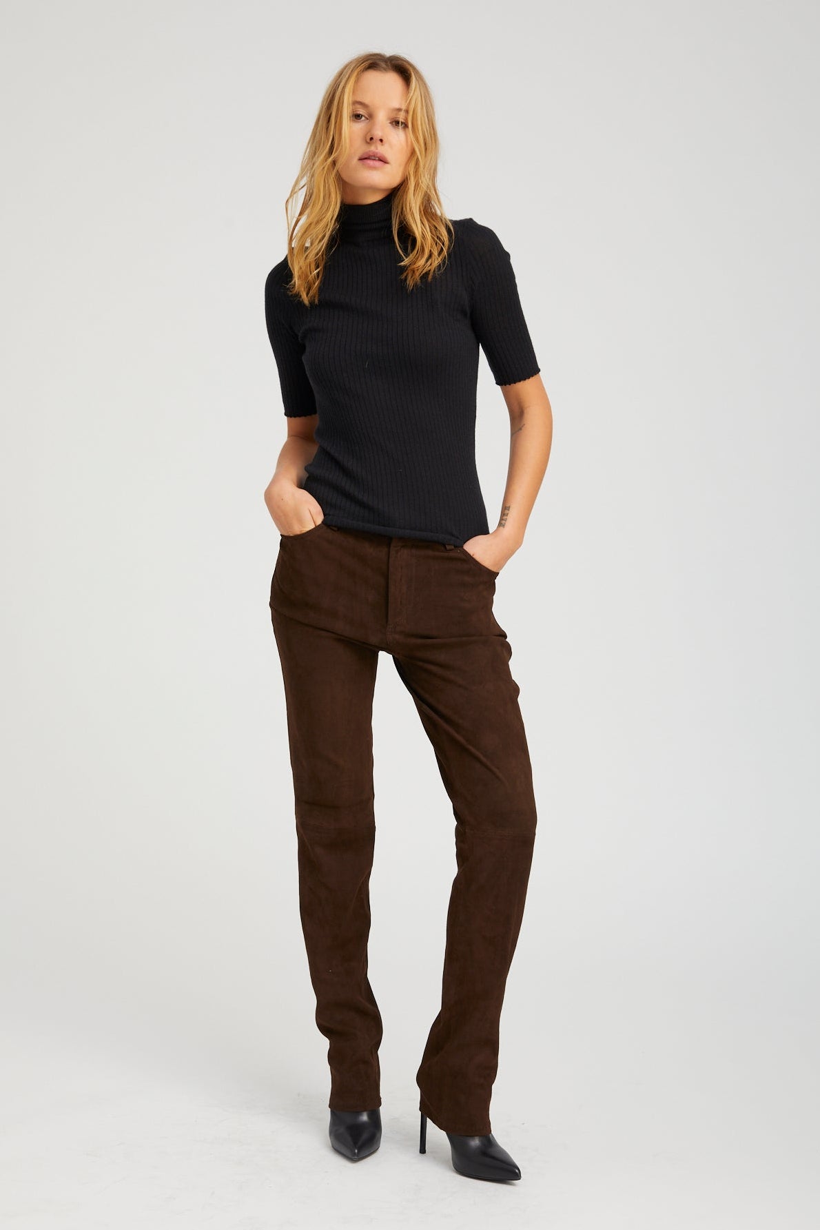 SUEDE 5 POCKET SLIM STRAIGHT PANT