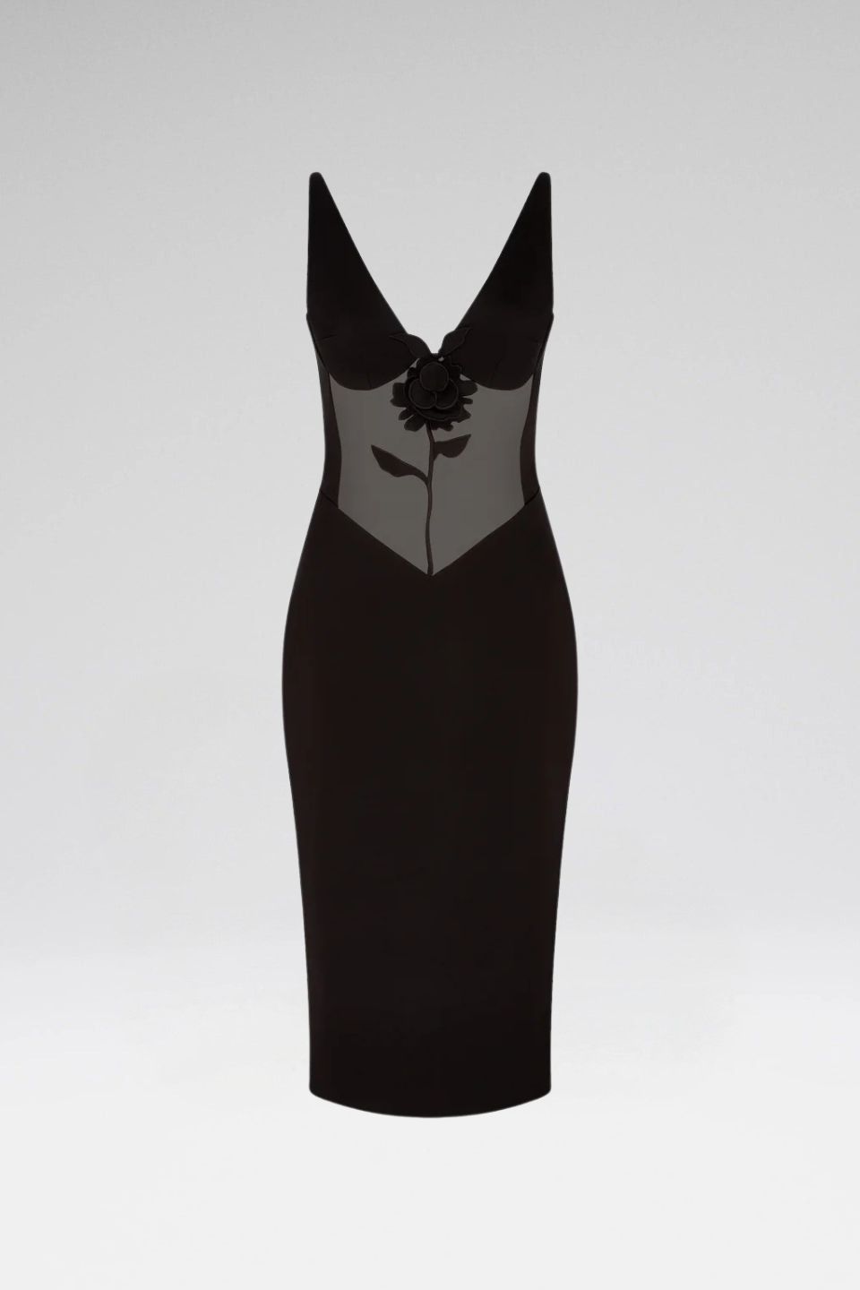 LACE ROSE AND TULLE INSERT MIDI DRESS