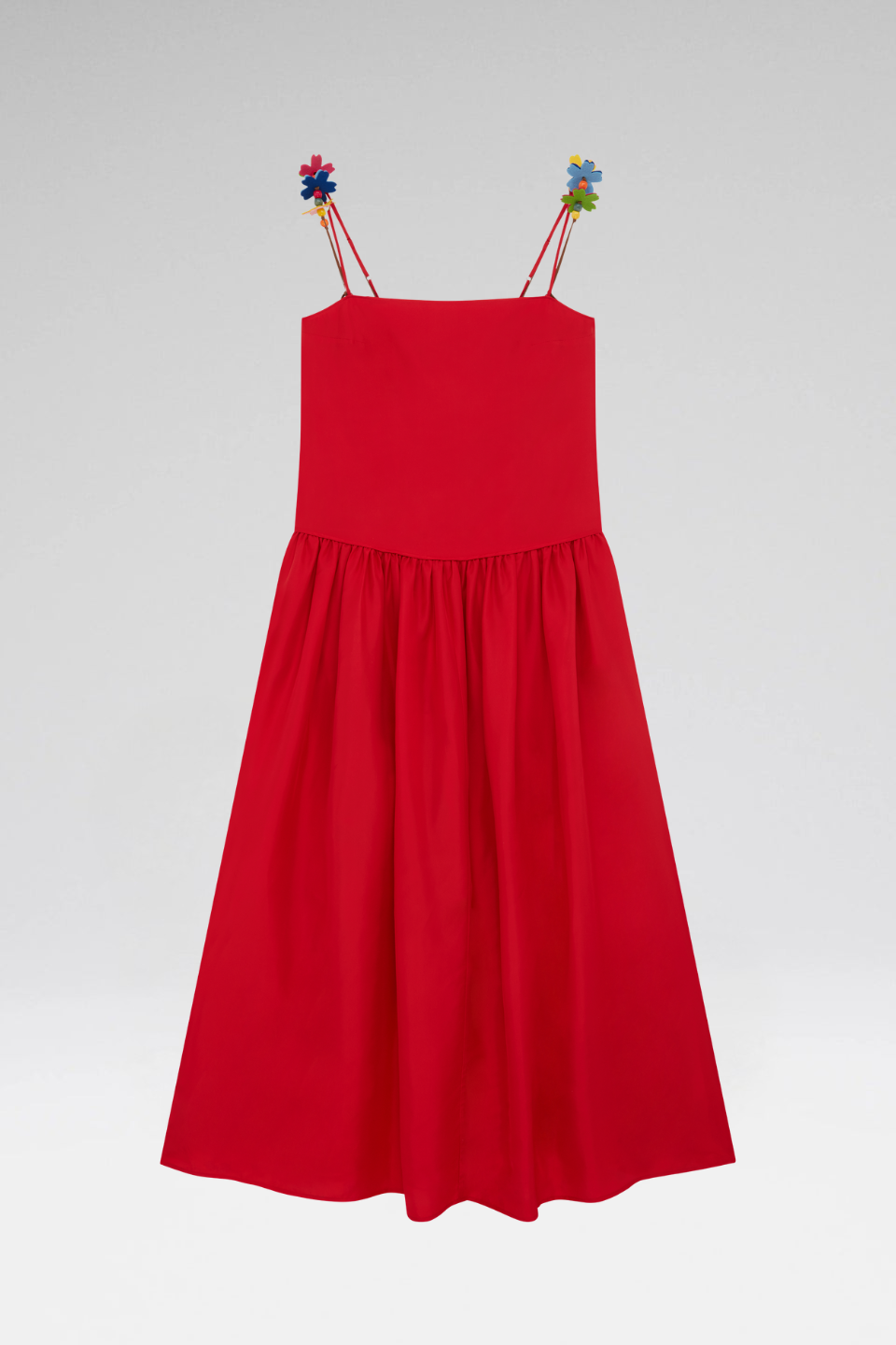 FLOWER STRAPS SILK MAXI DRESS