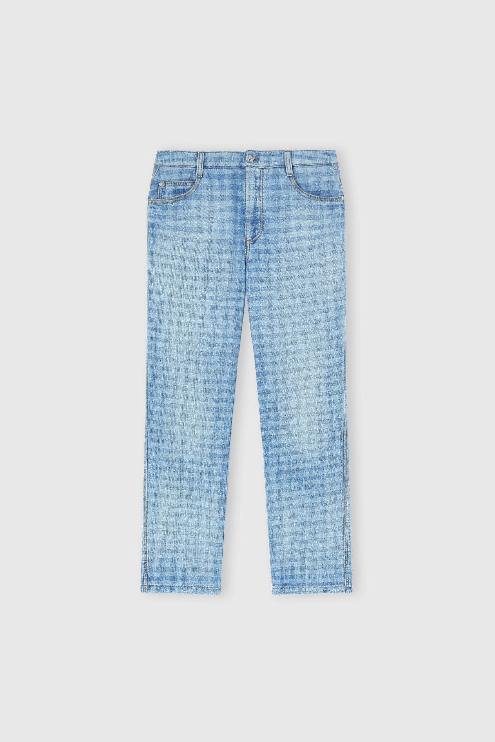 STRAIGHT LEG JACQUARED DENIM JEANS