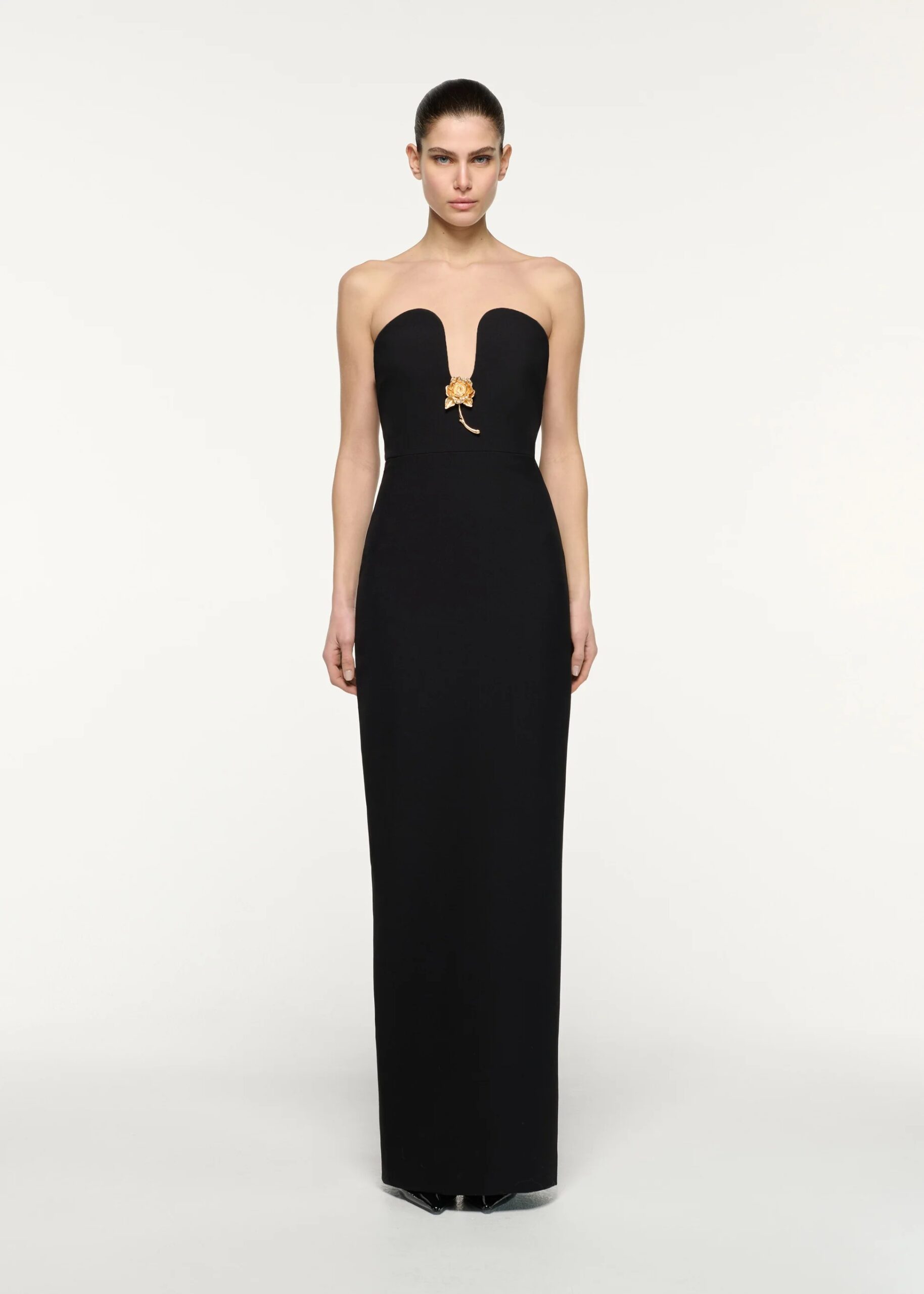 BROOCHED PLUNGE MAXI DRESS