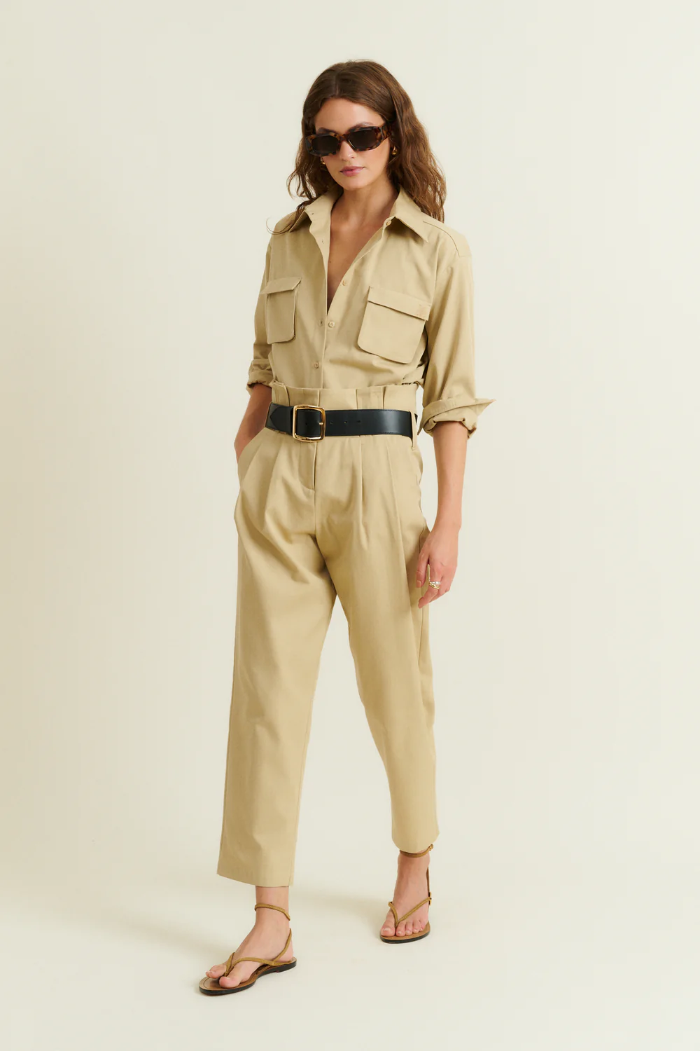 PLEATED BELTED PANTS