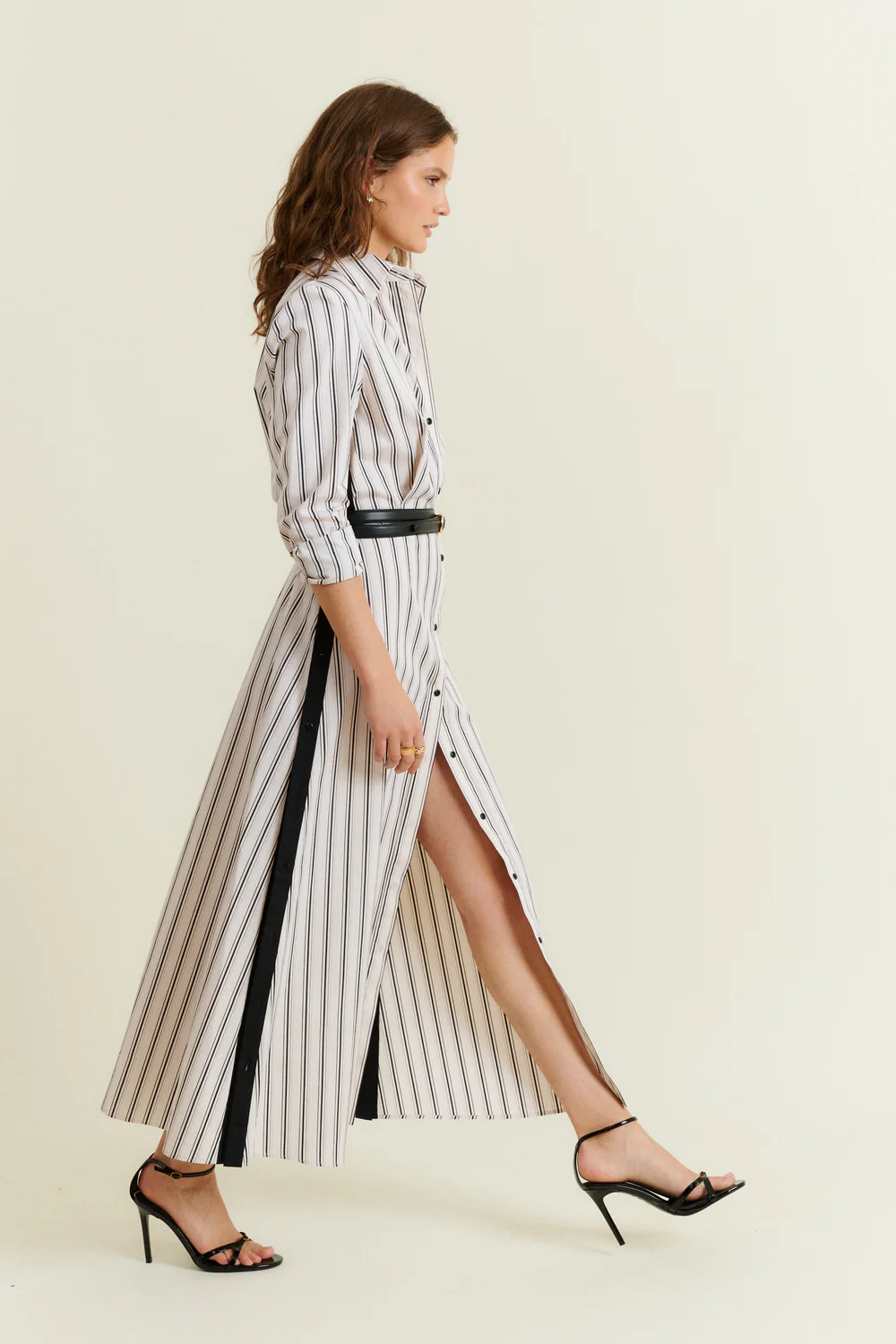 STRIPED BELTED DRESS