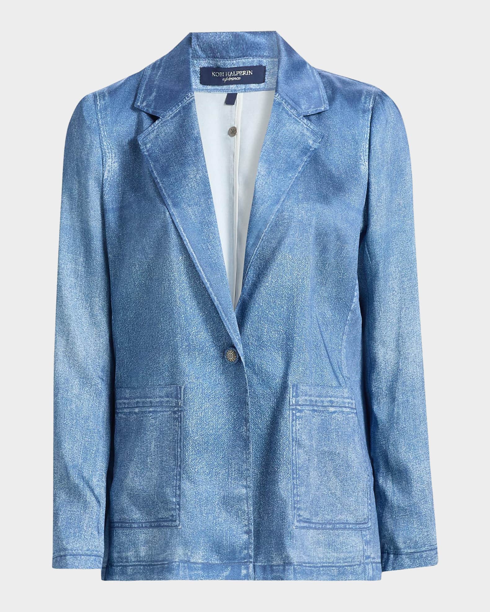 VERONICA DENIM PRINT SATIN BLAZER